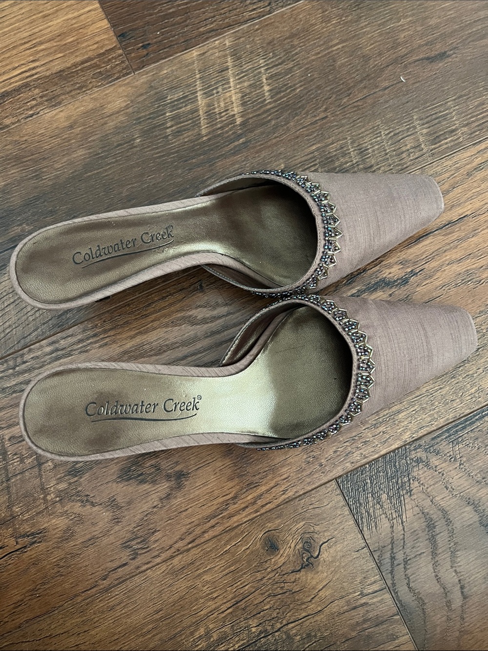 Coldwater Creek Taupe Slip-On Beaded Mules